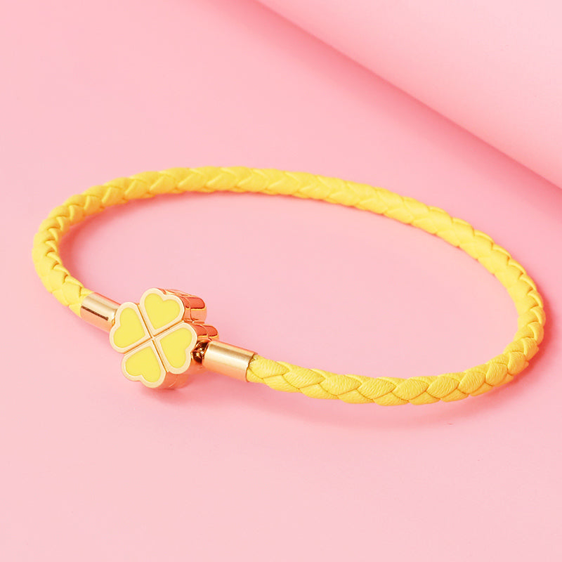 four-leaf clover braided leather bracelet, view 7 - MRSLM