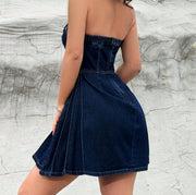 off-shoulder tight blue dress, view 4 - MRSLM