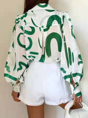 women's printed lantern sleeve summer shirt, view 6 - MRSLM