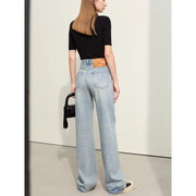 minimalist women's washed straight denim pants, view 6 - MRSLM