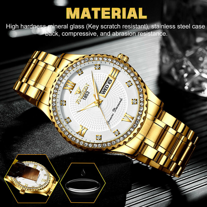 men's gold stainless steel quartz watch, view 4 - MRSLM