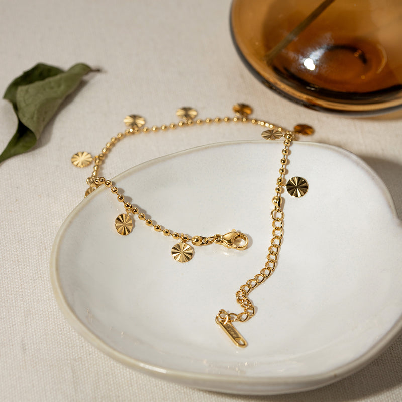 gold petal circle bead anklet, view 7 - MRSLM
