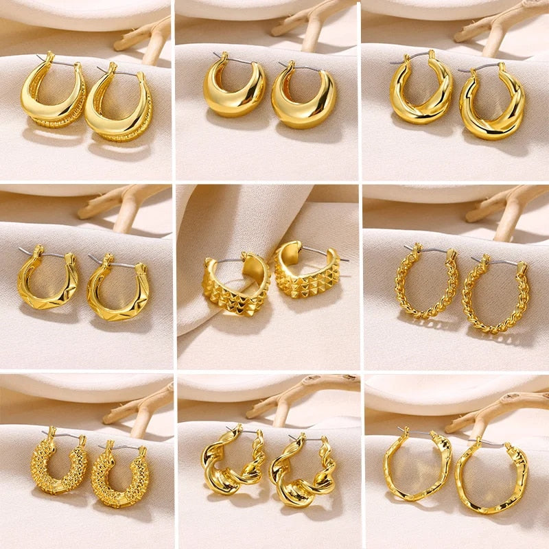 Gold color stainless steel hoop earrings, view 17 - MRSLM