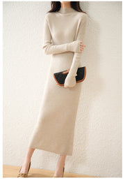 Women's slim-fit long knitted wool dress, view 10 - MRSLM