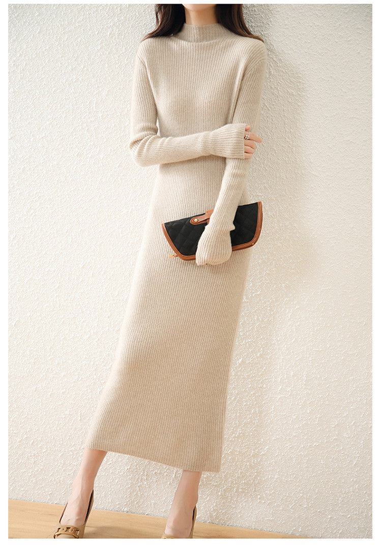 Women's slim-fit long knitted wool dress, view 10 - MRSLM