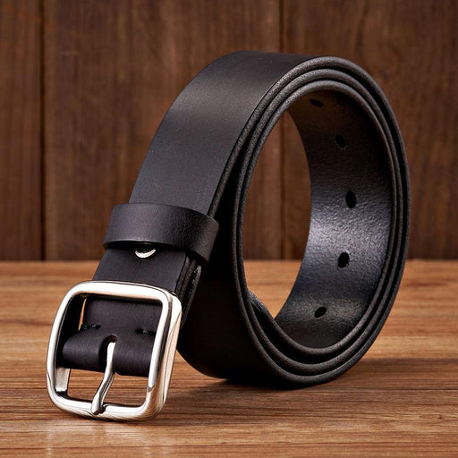 men's vintage genuine leather belt stainless steel buckle - MRSLM
