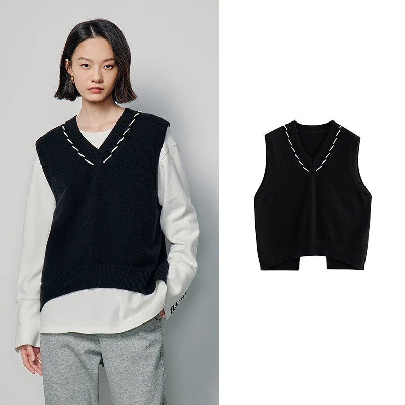 sleeveless V-neck knit vest, view 3 - MRSLM