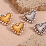 18K gold plated pearl heart hoop earrings, view 9 - MRSLM