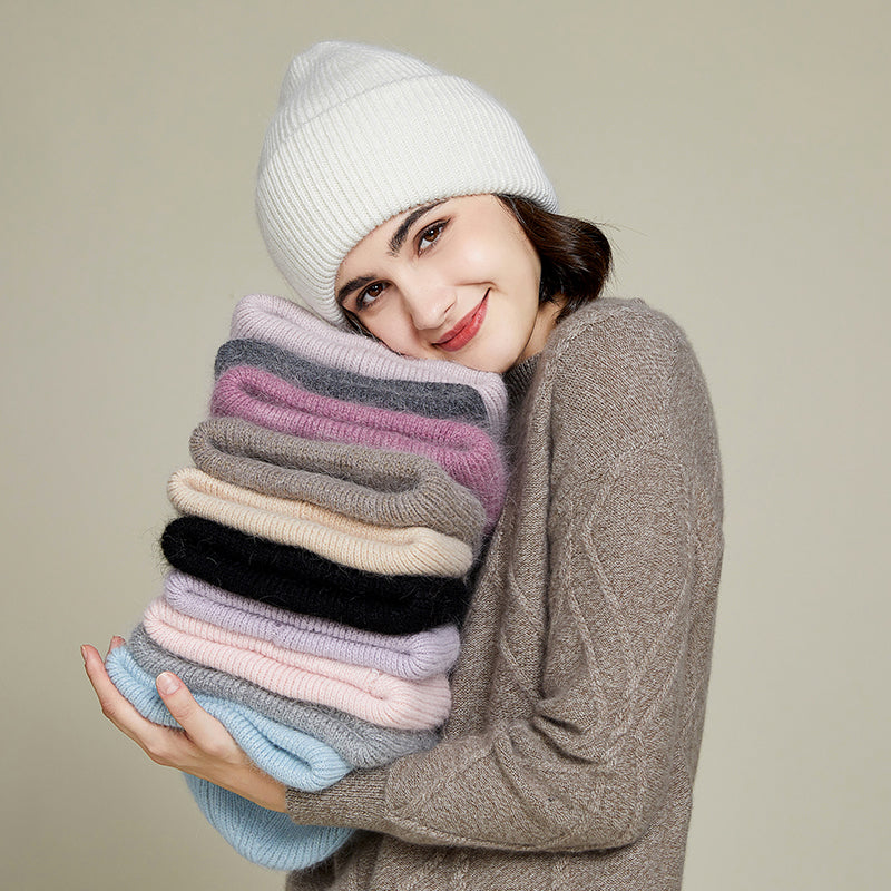 Unisex Real Rabbit Fur Knit Beanie for Men and Women