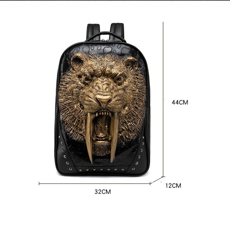 embossed 3d tiger head backpack, view 3 - MRSLM