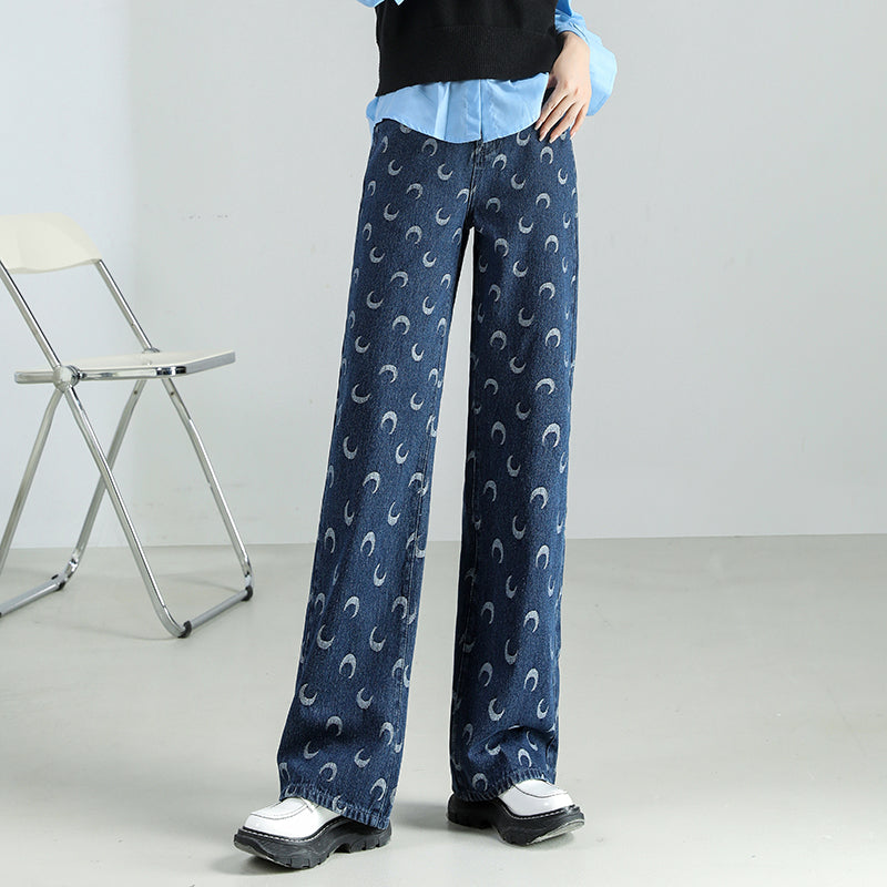 high-waist moon print baggy jeans, view 2 - MRSLM