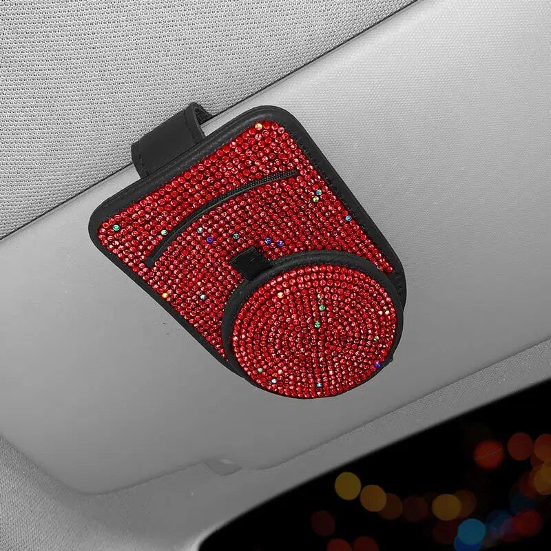 leather bling sunglass card holder for car visor, view 5 - MRSLM