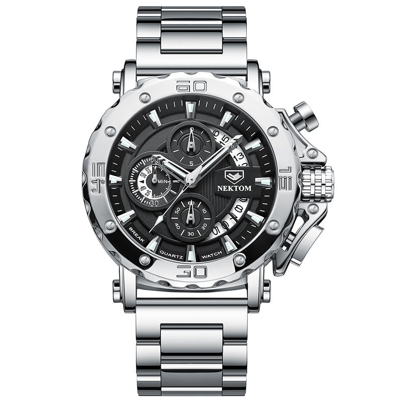 men's heavy steel band luminous quartz watch, view 4 - MRSLM
