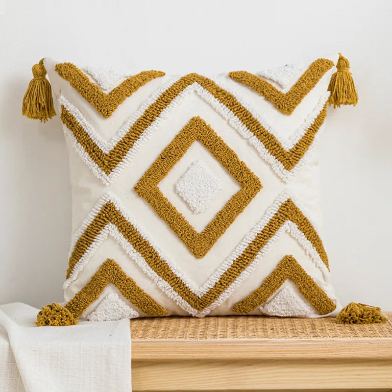 geometric embroidered tufted pillow cover, view 8 - MRSLM