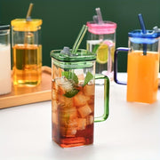 square glass cup with handle and straw, view 6 - MRSLM