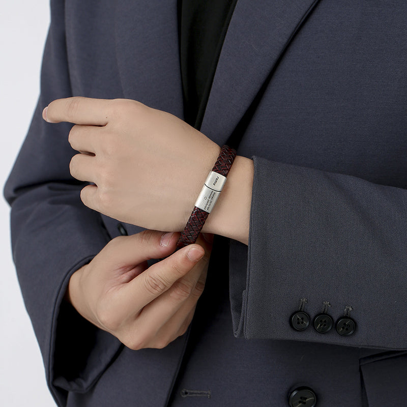 men's leather magnetic buckle bracelet, view 3 - MRSLM