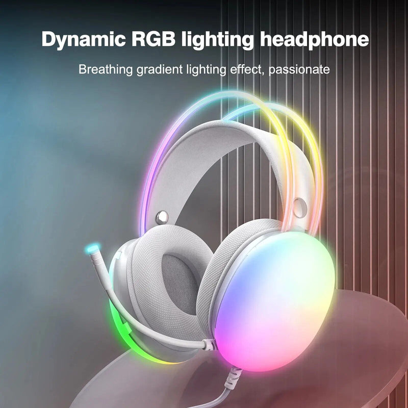 Full RGB PC Gaming Headphones with Customizable Lights and Noise-Cancelling Mic
