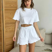 Ruffled cropped top and elastic shorts set, view 5 - MRSLM