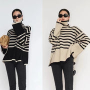 women's loose striped turtleneck sweater, view 4 - MRSLM