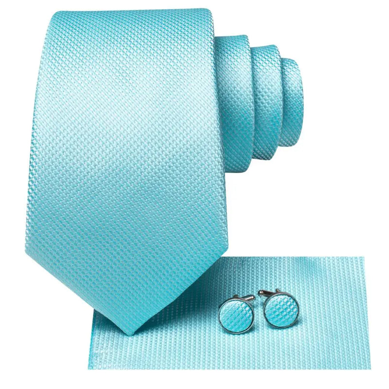 peacock blue plaid silk necktie set for men, view 4 - MRSLM