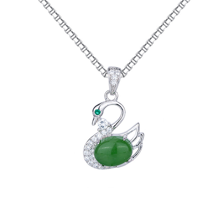 swan and jade pendant necklace, view 5 - MRSLM