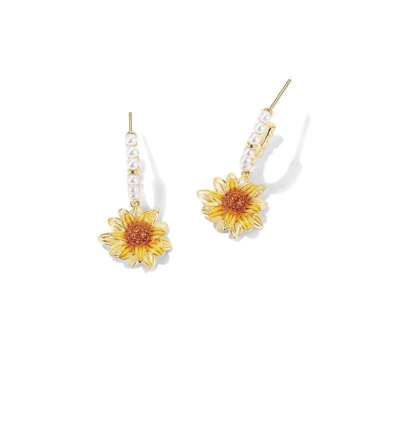 sunflower mother of pearl earrings, view 2 - MRSLM