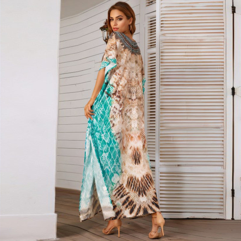 oversized flower print beach cover-up, view 3 - MRSLM