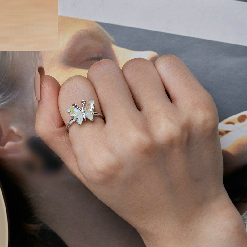 s925 silver iridescent butterfly crystal ring - MRSLM