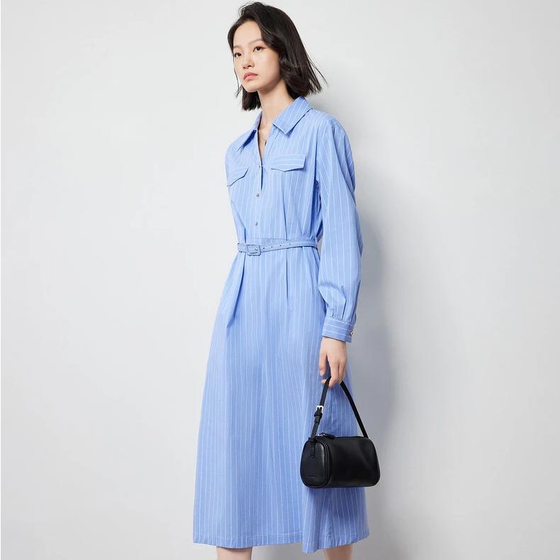 blue striped a-line shirt dress - MRSLM