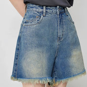 high waist tassel denim shorts, view 6 - MRSLM