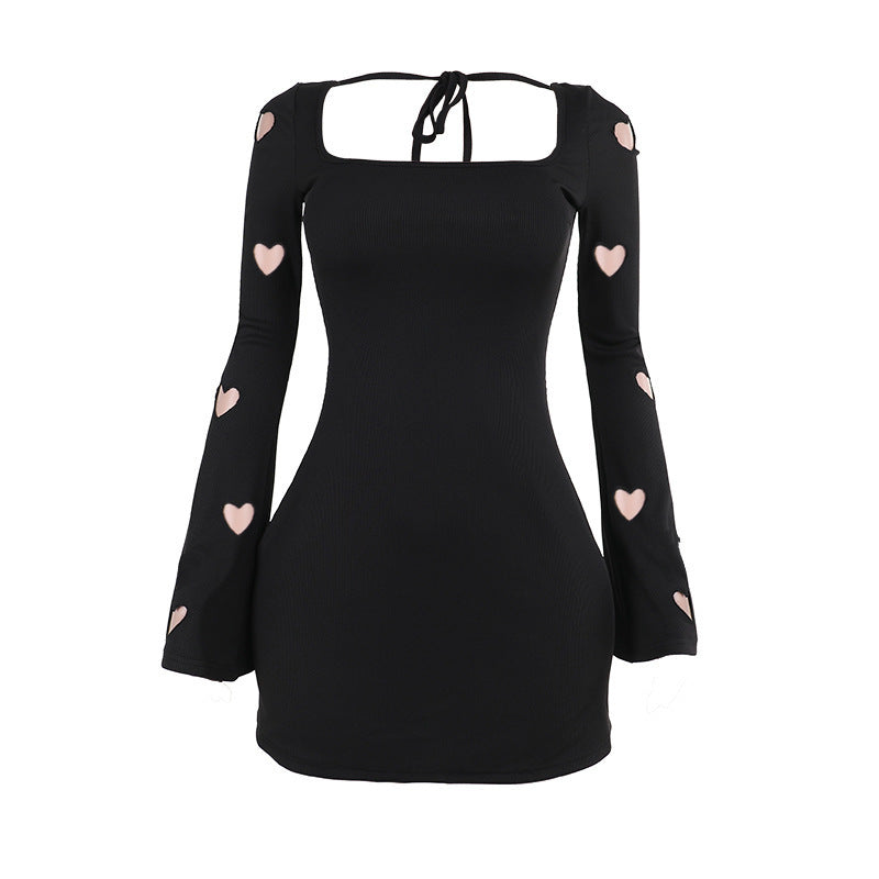 slim-fit knitted long sleeve dress, view 5 - MRSLM
