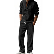 men's linen shirt and trousers beach set, view 3 - MRSLM