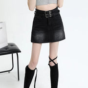 high waist denim mini skirt with belt, view 7 - MRSLM