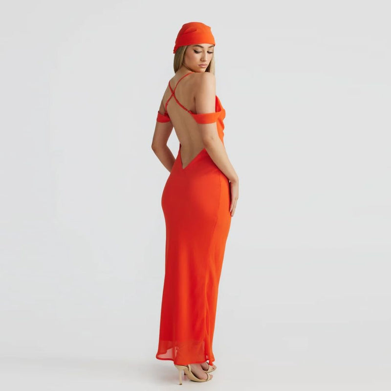 off shoulder maxi long dress, view 5 - MRSLM