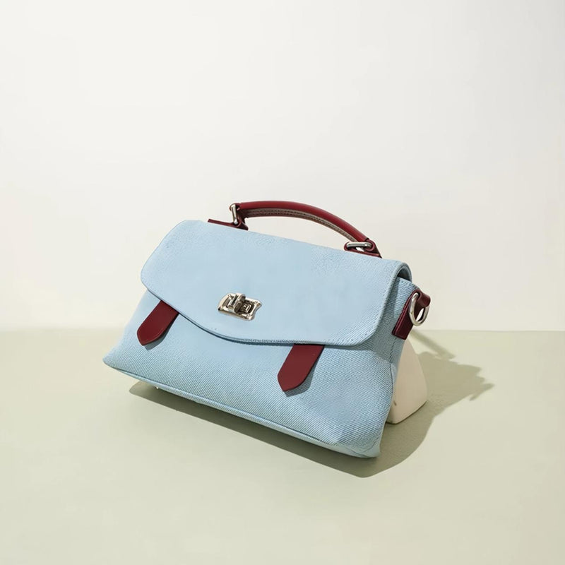 Denim and leather briefcase-style shoulder bag, view 5 - MRSLM
