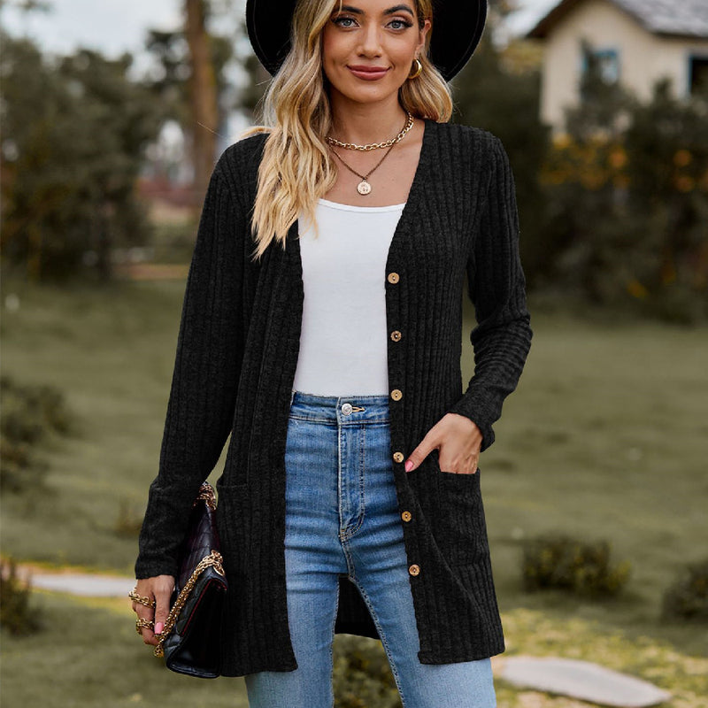 women's brushed stripe long sleeve cardigan coat - MRSLM