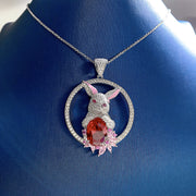 rabbit pendant necklace dove blood red, view 4 - MRSLM