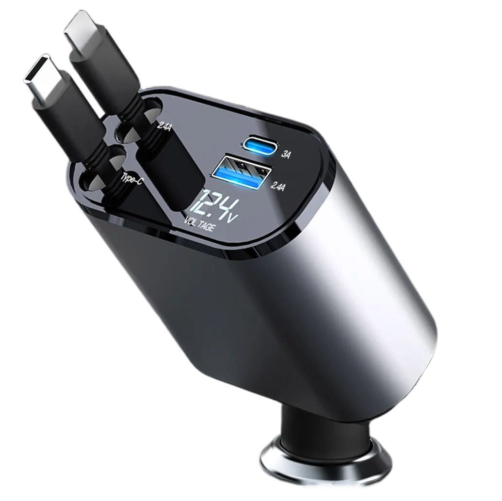 4-in-1 USB Car Fast Charger with PD QC3.0 & Digital Display