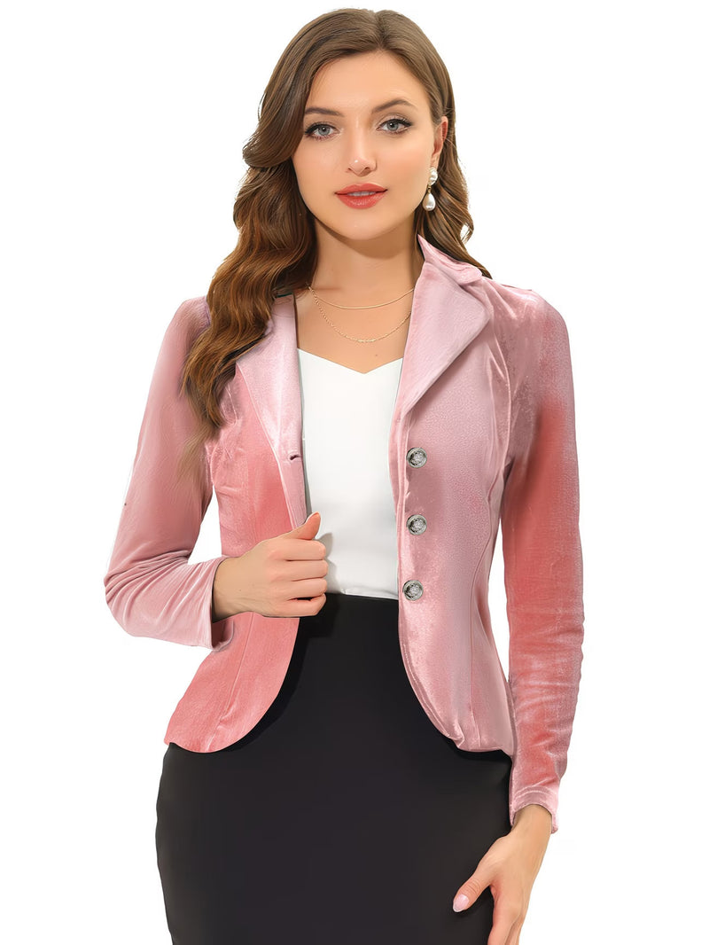Women's fitted velvet button-front blazer, view 6 - MRSLM