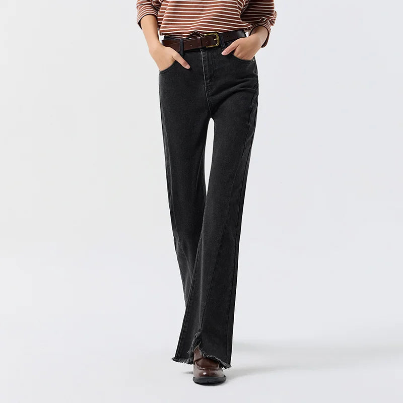 women's raw edge slit flare pants, view 6 - MRSLM
