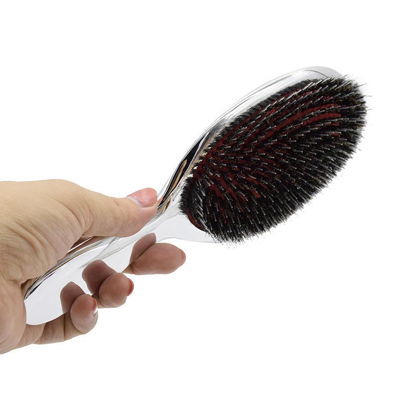 silver boar bristle paddle hair brush, view 3 - MRSLM