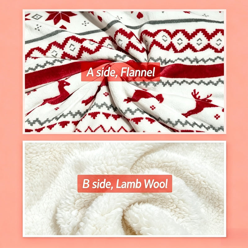 Nordic reindeer Christmas sherpa throw blanket, view 3 - MRSLM