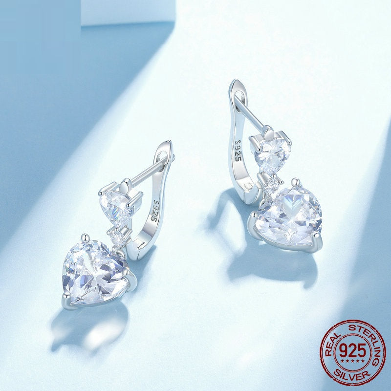 925 silver heart zircon hoop earrings, view 5 - MRSLM
