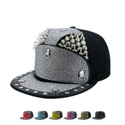 Punk armor rivet flat brim hat, view 8 - MRSLM