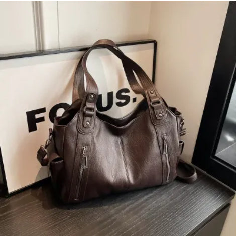 Women's large slouchy PU leather shoulder bag, view 3 - MRSLM