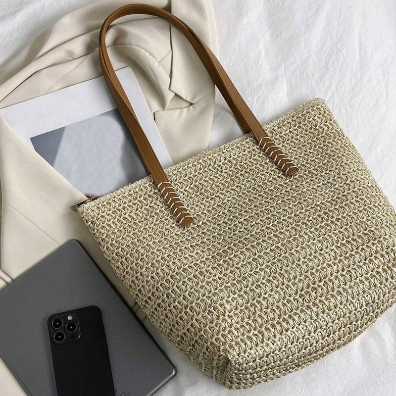 Handmade large woven straw tote bag, view 7 - MRSLM