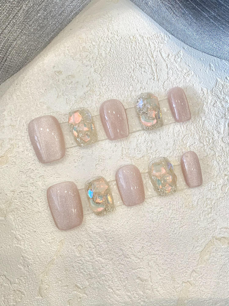 Handmade Wear Armor Blooming Student Removable Fake Nail Patch Short Square Nail Shaped Piece