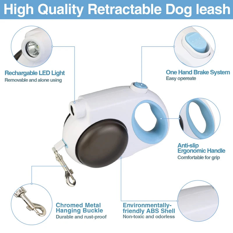 retractable dog leash with light and bowl, view 3 - MRSLM