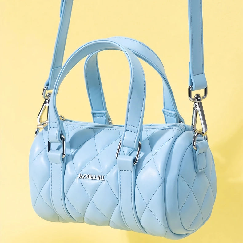 blue leather cylinder shoulder bag, view 5 - MRSLM