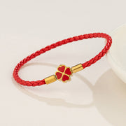four-leaf clover braided leather bracelet, view 3 - MRSLM